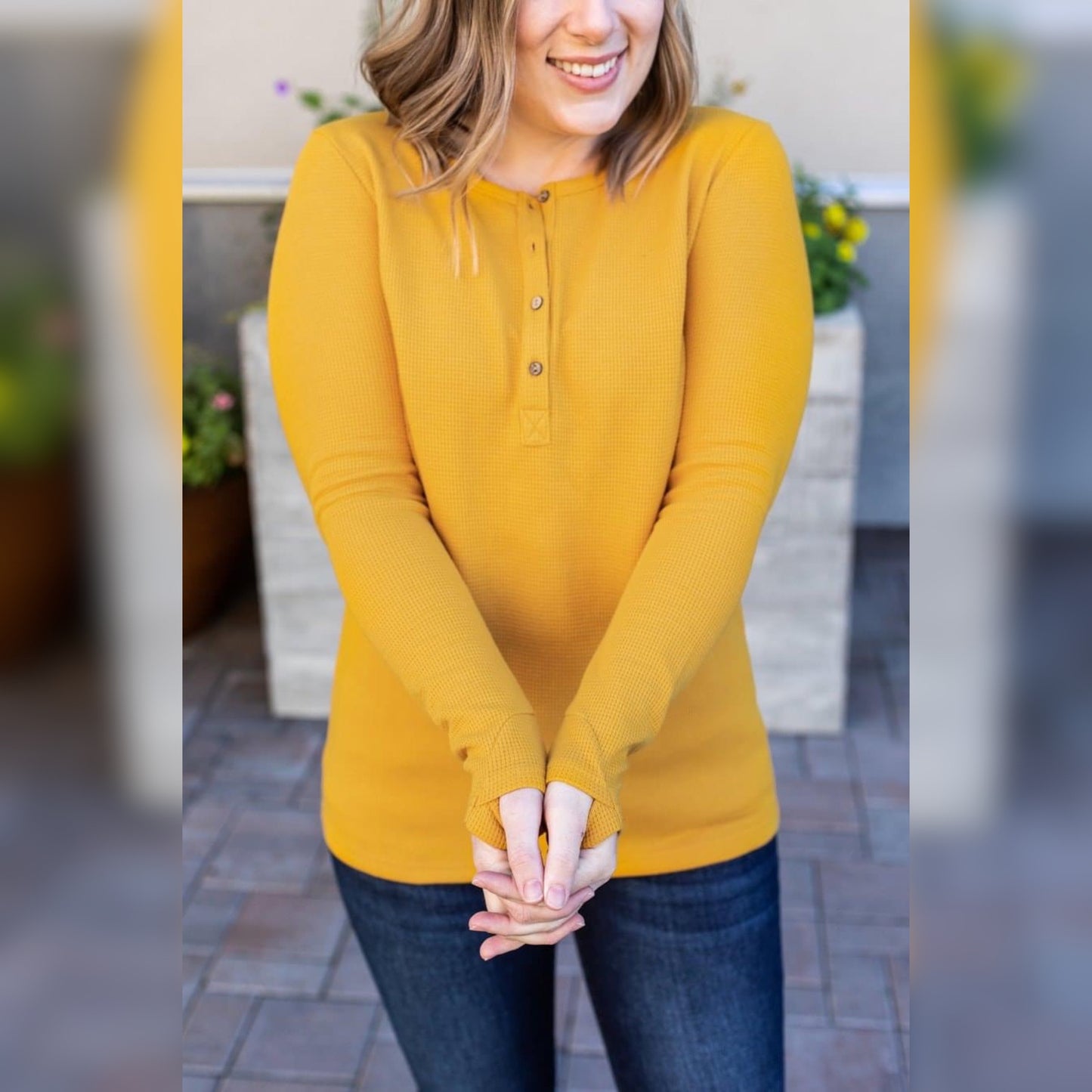 Harper Long Sleeve Henley - Mustard