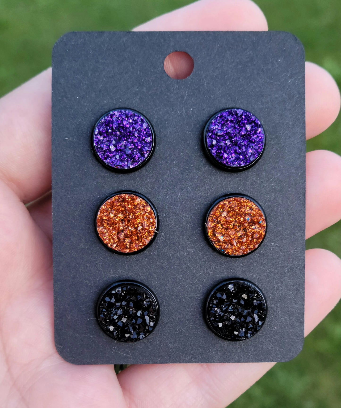 Halloween 3 Pack Black Bezel Druzy Earring Set