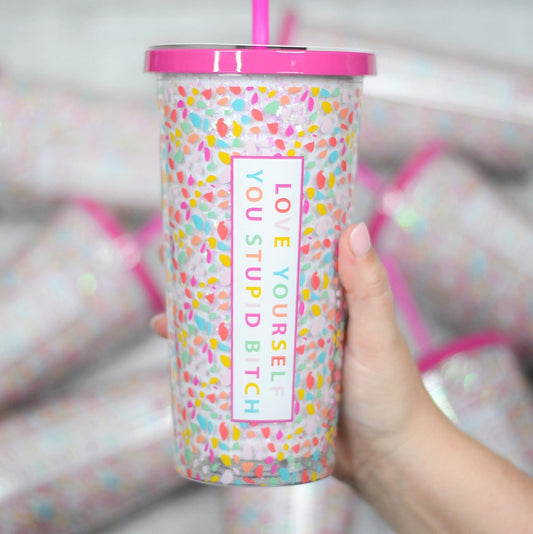 Glitter Tumbler With Straw - Love Yourself